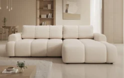 Designer Ecksofa Analfi mit Schlaf- und Klappfunktion in Bouclé