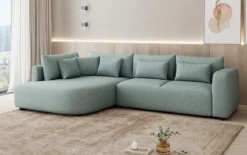 Designer Ecksofa Ando mit breiter Ottomane in Strukturstoff