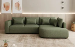 Designer Ecksofa Ando mit breiter Ottomane in Strukturstoff
