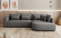 Designer Ecksofa Ando mit breiter Ottomane in Strukturstoff
