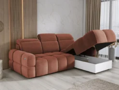 Designer Ecksofa Arosa mit elektrischer Schlaffunktion in Bouclé