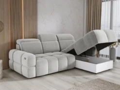 Designer Ecksofa Arosa mit elektrischer Schlaffunktion in Bouclé