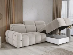 Designer Ecksofa Arosa mit elektrischer Schlaffunktion in Bouclé