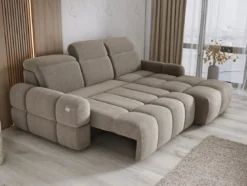 Designer Ecksofa Arosa mit elektrischer Schlaffunktion in Bouclé