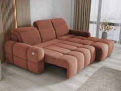 Designer Ecksofa Arosa mit elektrischer Schlaffunktion in Bouclé