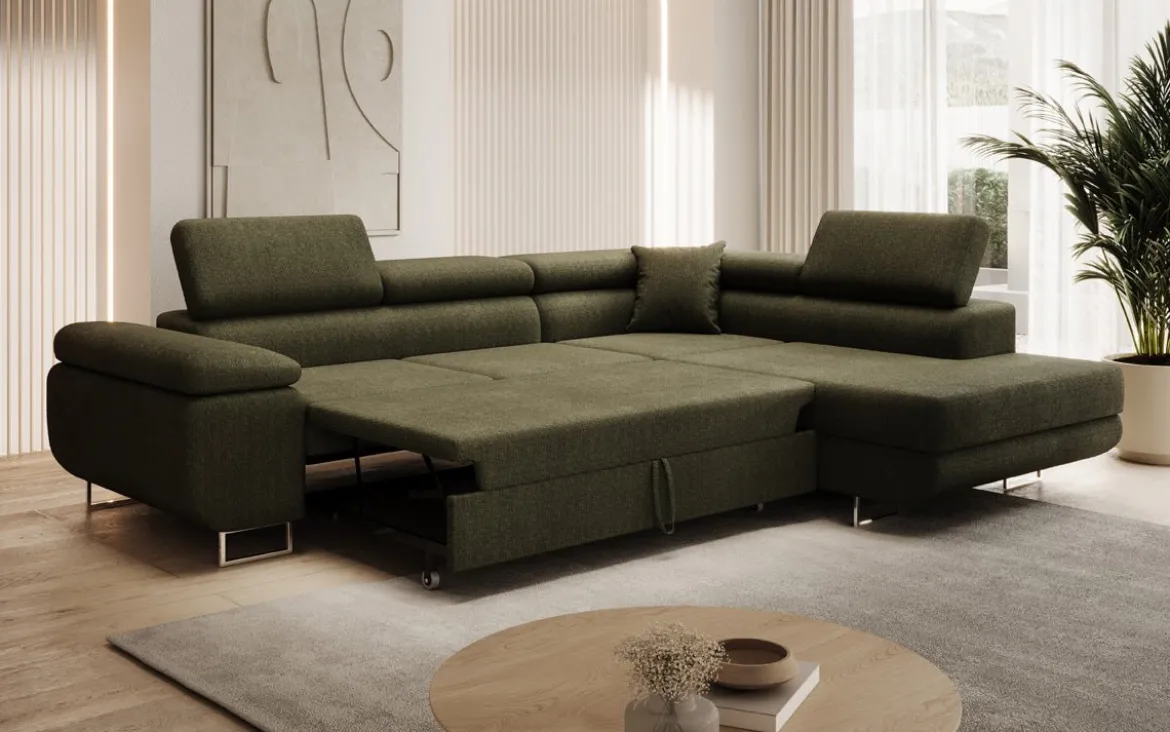 Designer Ecksofa Aston mit Schlaf- und Klappfunktion aus Bouclé