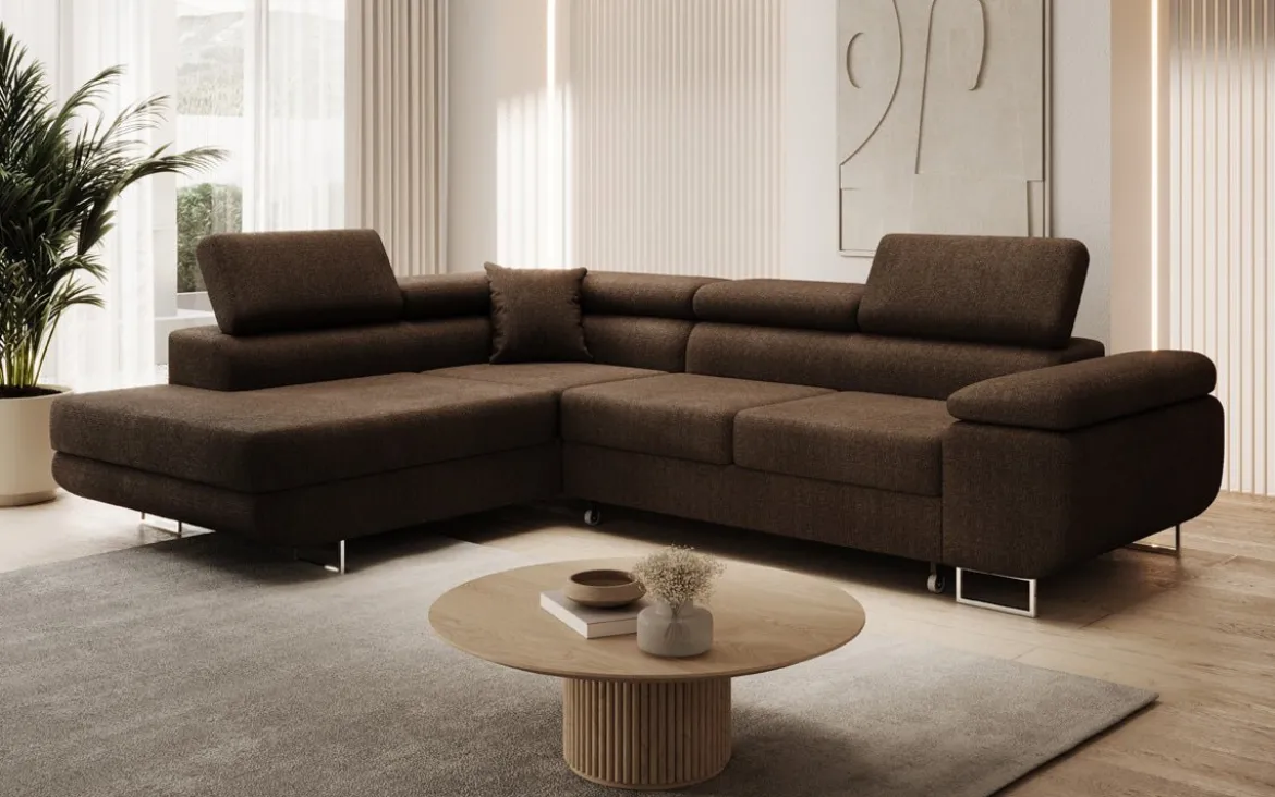 Designer Ecksofa Aston mit Schlaf- und Klappfunktion aus Bouclé