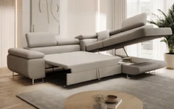 Designer Ecksofa Aston mit Schlaf- und Klappfunktion aus Bouclé
