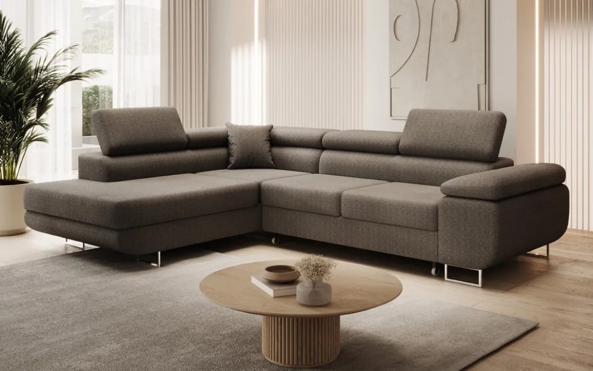 Designer Ecksofa Aston mit Schlaf- und Klappfunktion aus Bouclé