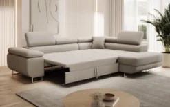 Designer Ecksofa Aston mit Schlaf- und Klappfunktion aus Bouclé