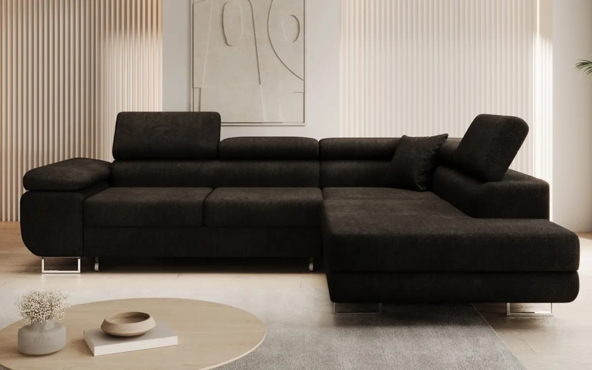 Designer Ecksofa Aston mit Schlaf- und Klappfunktion aus Bouclé