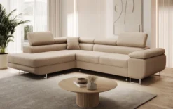 Designer Ecksofa Aston mit Schlaf- und Klappfunktion aus Bouclé