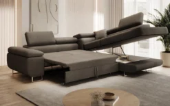 Designer Ecksofa Aston mit Schlaf- und Klappfunktion aus Bouclé