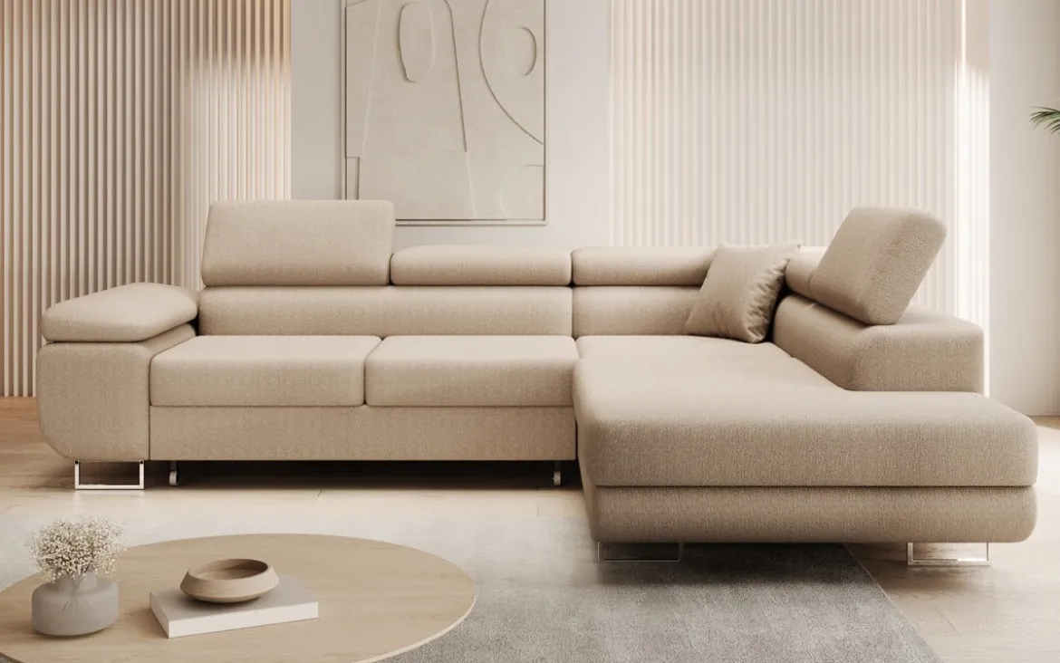 Designer Ecksofa Aston mit Schlaf- und Klappfunktion aus Bouclé
