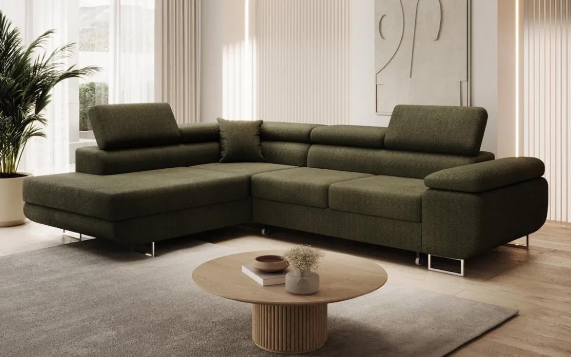 Designer Ecksofa Aston mit Schlaf- und Klappfunktion aus Bouclé