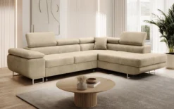 Designer Ecksofa Aston mit Schlaf- und Klappfunktion aus Samt