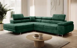 Designer Ecksofa Aston mit Schlaf- und Klappfunktion aus Samt