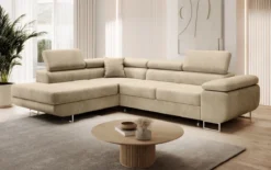 Designer Ecksofa Aston mit Schlaf- und Klappfunktion aus Samt