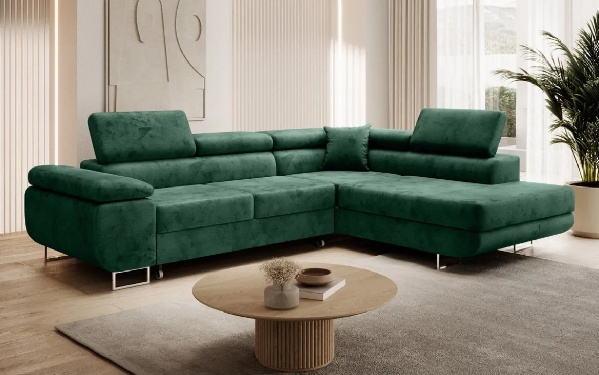 Designer Ecksofa Aston mit Schlaf- und Klappfunktion aus Samt