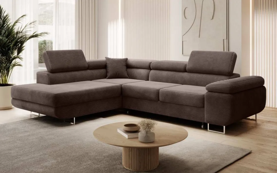 Designer Ecksofa Aston mit Schlaf- und Klappfunktion aus Cord