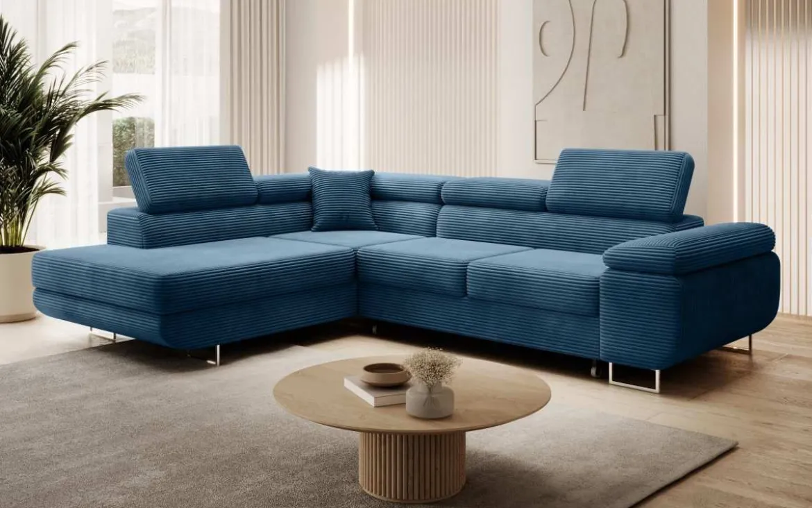 Designer Ecksofa Aston mit Schlaf- und Klappfunktion aus Cord