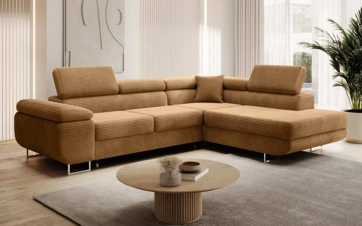 Designer Ecksofa Aston mit Schlaf- und Klappfunktion aus Cord