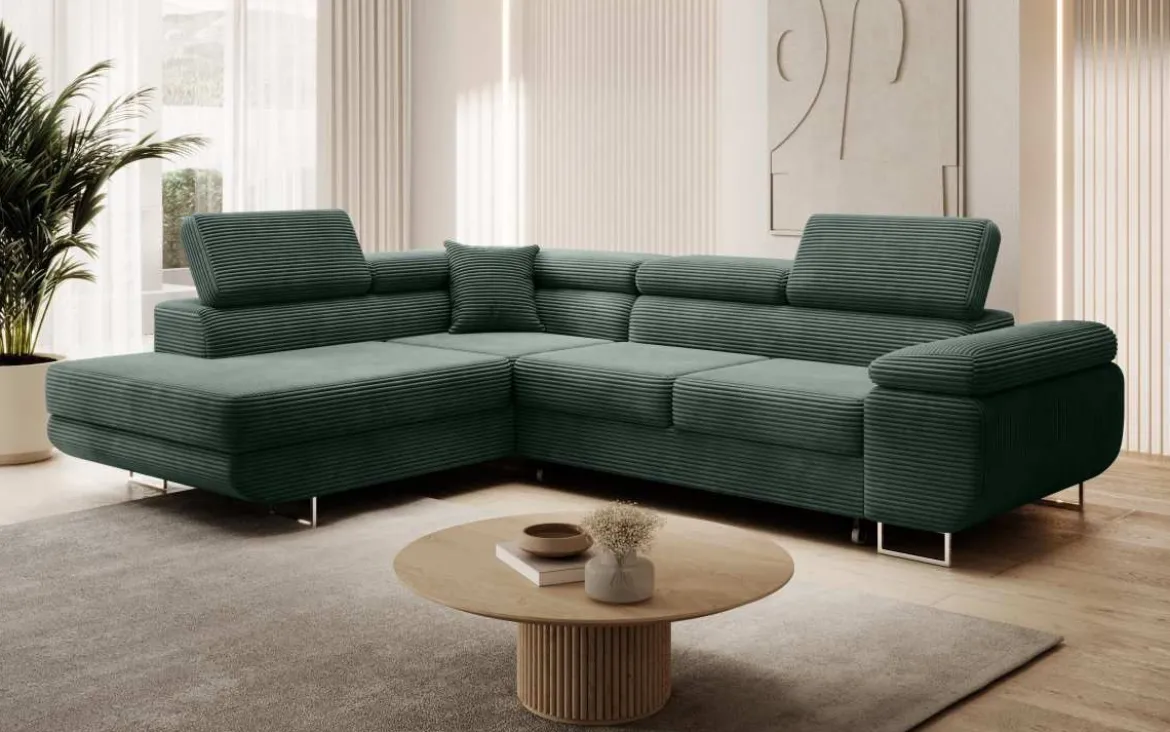Designer Ecksofa Aston mit Schlaf- und Klappfunktion aus Cord