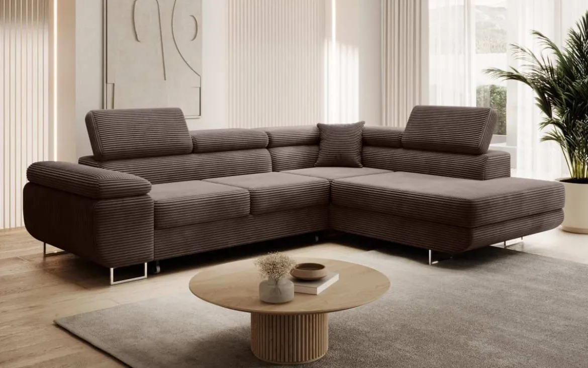 Designer Ecksofa Aston mit Schlaf- und Klappfunktion aus Cord