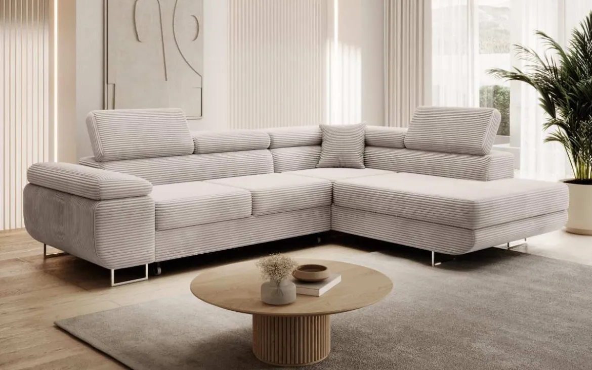 Designer Ecksofa Aston mit Schlaf- und Klappfunktion aus Cord