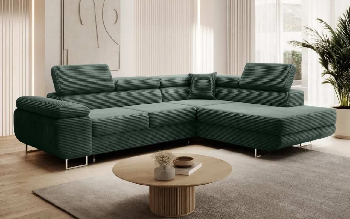 Designer Ecksofa Aston mit Schlaf- und Klappfunktion aus Cord