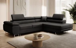 Designer Ecksofa Aston mit Schlaf- und Klappfunktion aus Kunstleder