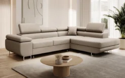 Designer Ecksofa Aston mit Schlaf- und Klappfunktion aus Kunstleder