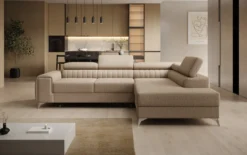Designer Ecksofa Aurea mit Schlaf- und Klappfunktion in Bouclé