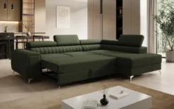 Designer Ecksofa Aurea mit Schlaf- und Klappfunktion in Bouclé