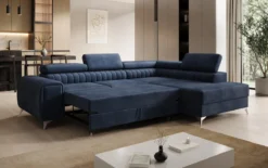 Designer Ecksofa Aurea mit Schlaf- und Klappfunktion in Samt