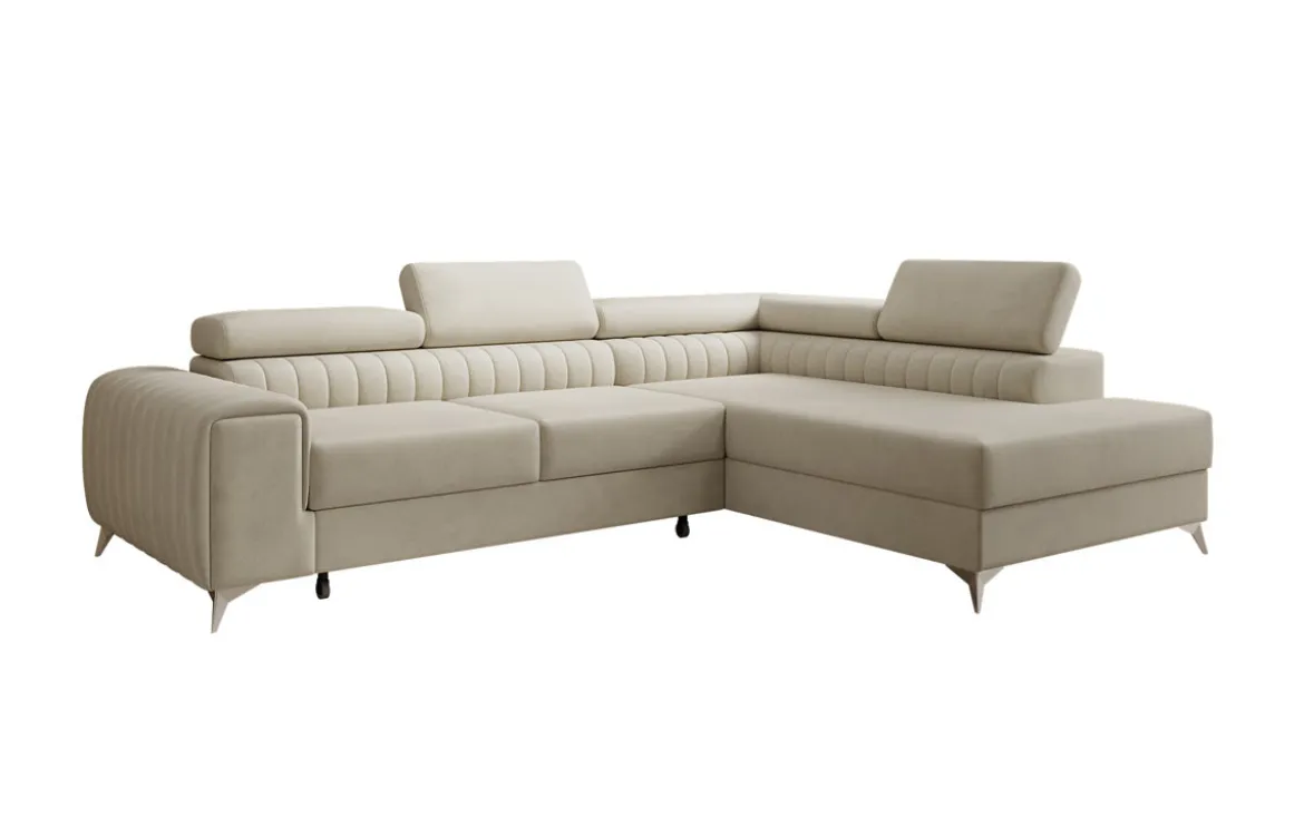 Designer Ecksofa Aurea mit Schlaf- und Klappfunktion in Samt