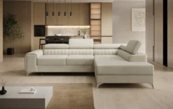 Designer Ecksofa Aurea mit Schlaf- und Klappfunktion in Samt