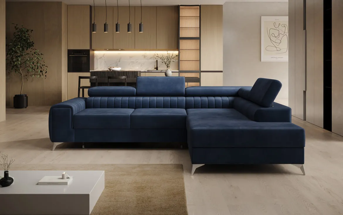 Designer Ecksofa Aurea mit Schlaf- und Klappfunktion in Samt