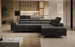 Designer Ecksofa Aurea mit Schlaf- und Klappfunktion in Samt