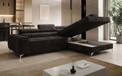 Designer Ecksofa Aurea mit Schlaf- und Klappfunktion in Samt