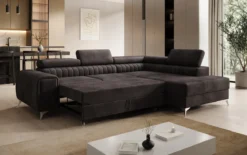 Designer Ecksofa Aurea mit Schlaf- und Klappfunktion in Samt