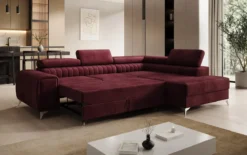 Designer Ecksofa Aurea mit Schlaf- und Klappfunktion in Samt