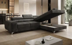 Designer Ecksofa Aurea mit Schlaf- und Klappfunktion in Samt