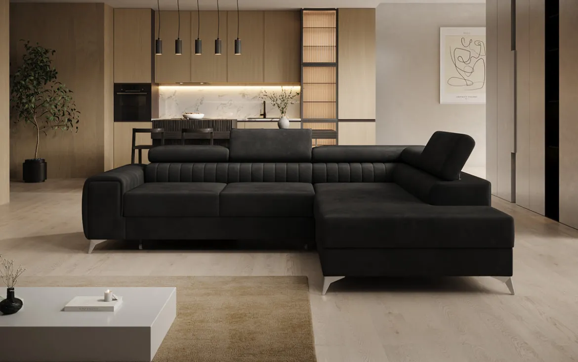 Designer Ecksofa Aurea mit Schlaf- und Klappfunktion in Samt