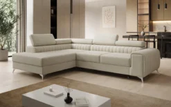Designer Ecksofa Aurea mit Schlaf- und Klappfunktion in Samt