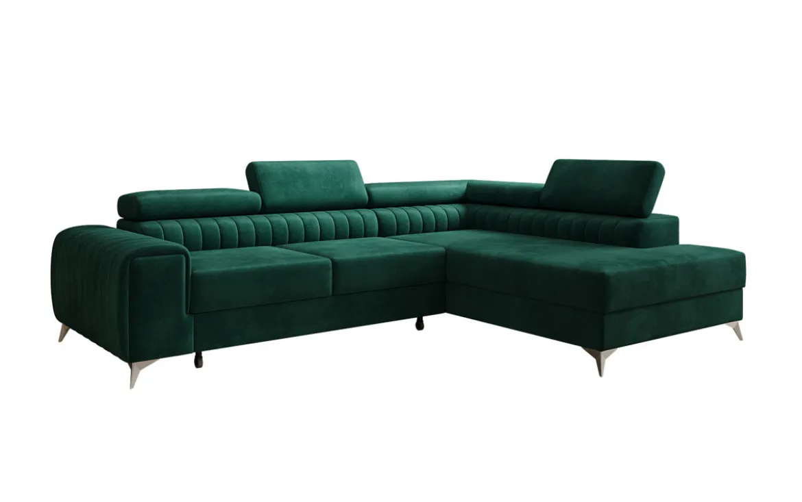 Designer Ecksofa Aurea mit Schlaf- und Klappfunktion in Samt