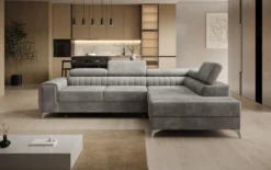Designer Ecksofa Aurea mit Schlaf- und Klappfunktion in Samt
