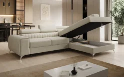 Designer Ecksofa Aurea mit Schlaf- und Klappfunktion in Samt