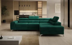 Designer Ecksofa Aurea mit Schlaf- und Klappfunktion in Samt