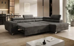 Designer Ecksofa Aurea mit Schlaf- und Klappfunktion in Samt